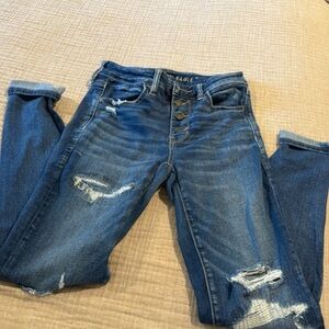 American Eagle Outfitters Distressed Skinny Jeans - Blue